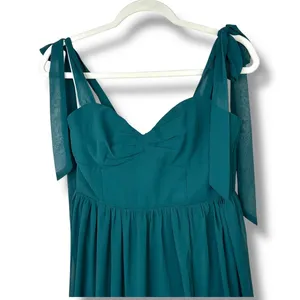 Lulus NWOT Radiant Charisma Emerald Chiffon Ruched Tie-Strap Maxi Dress Medium thumbnail 5