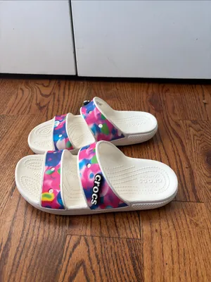 Crocs Womens Classic Graphic Two-Strap Slide Sandals Size 7 White - Multicolor thumbnail 3