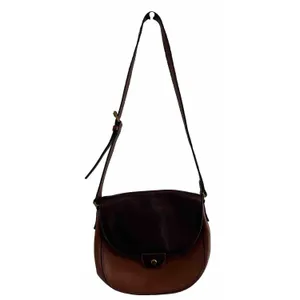 EUC FOSSIL Cognac Two Tone Brown Leather Crossbody Snap Closure Saddle Bag Purse thumbnail 2