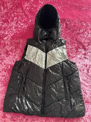 Calvin Klein Performance Puffer Vest Black Silver Chevron Quilted Women's XL thumbnail 1