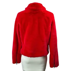 Bagatelle NYC Women's Red Faux Fur Fleece Asymmetric Zip Sweater Jacket Size M thumbnail 3