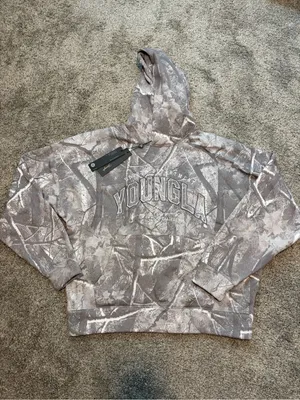 YoungLA Women’s Grey Camo Layover Hoodie Size Small Oversized NEW thumbnail 2
