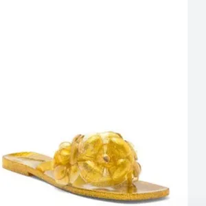 NEW JEFFREY CAMPBELL Fleuris Jelly Flip Flop In Gold Glitter thumbnail 5