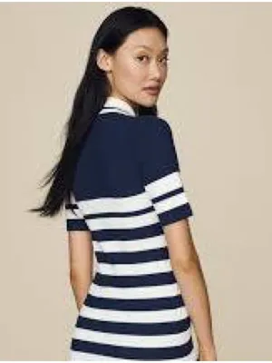 Anthropologie Maeve Collared Mini Sweater Dress Navy White Stripe thumbnail 5