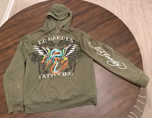 Ed Hardy Dragon Tiger Tattoing Sweatshirt Hoodie Green Men's S thumbnail 1