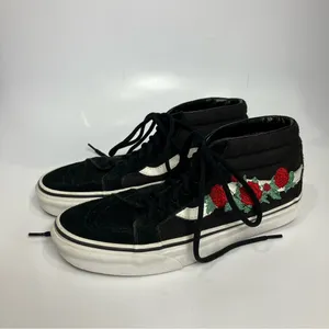 Vans Sk8 mid high‎ top sneakers rose thorns embroidered black red women’s size 8 thumbnail 3