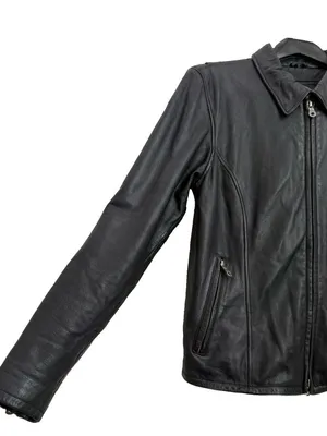 Vintage HARLEY DAVIDSON Black Leather Ruched Motorcycle Jacket Women’s Size L thumbnail 4