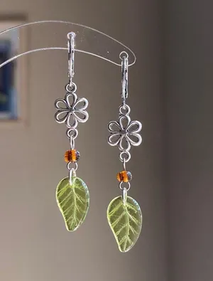 quality Czech glass beads & flower fairy boho cottage whimsical dangle earrings 💐🍃 thumbnail 3