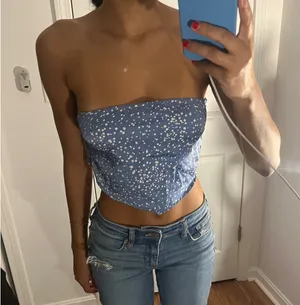 Lelis Blue and white polka dot strapless top thumbnail 1