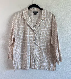 Natori Women’s Geometric‎ Print Notch Collar Pajama Top Cotton Sleep Shirt thumbnail 1