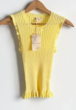 Hem &‎ Thread Womens Yellow Ribbed Ruffle Knit Tank Top Sleeveless Crew Neck M thumbnail 1