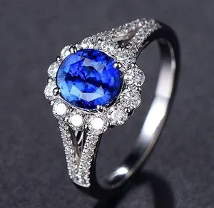 18K White Gold Plated Adjustable Birthstone Blue Crystal Sapphire Ring for Women thumbnail 1