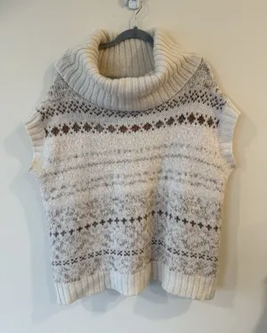 Free People Fair Isle Snow Bunny Sweater Cowl Neck Sleeveles Boho Beige Large thumbnail 1