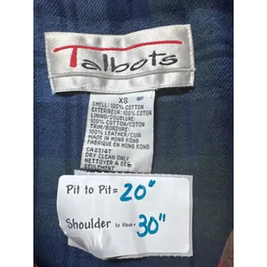 Talbots Red Cotton Barn Jacket Leather Collar Plaid Flannel Lined XS‎ thumbnail 3