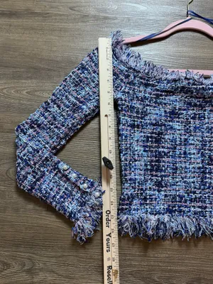 ZARA Off-The-Shoulder Tweed Top Blue thumbnail 3