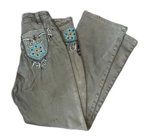 Embroidered olive straight leg jeans Tan Size 30 thumbnail 2
