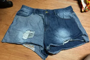 Color Block Denim Short Shorts Size 1XL thumbnail 1