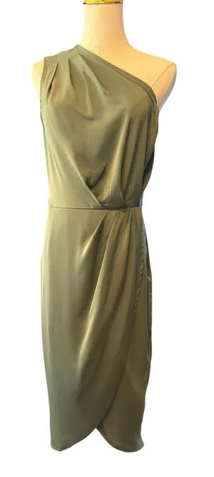 Pretty Garden One Shoulder Sage Green Dress. Size Medium thumbnail 1