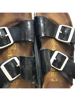 Birkenstock Arizona Sandals Black Contrast White Buckles 38 Narrow Womens Size 7 thumbnail 3