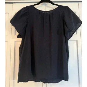 Loft cotton blue Swiss dot ruffle sleeve top size M thumbnail 3