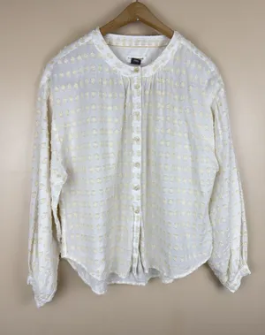 Anthropologie Pilcro Tavi Textured Blouse S Button Down Ivory Boho thumbnail 1
