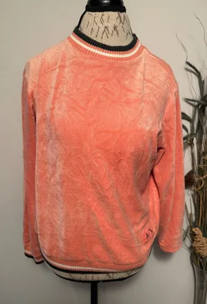 Armani Exchange‎ Velour Crewneck Sweatshirt Coral Ribbed Trim Logo Women thumbnail 1