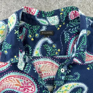 Talbots Navy Blue Paisley Floral Button Down Shirt‎ 100% Cotton Long Sleeve thumbnail 2