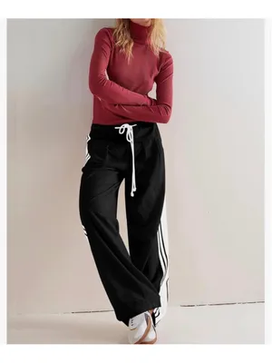 NEW Pants Wide Leg Side Striped Pants Drawstring XS Black thumbnail 8
