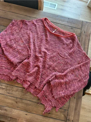 Free People Linen Prism Spacedye Red Slouchy Sweater S thumbnail 6