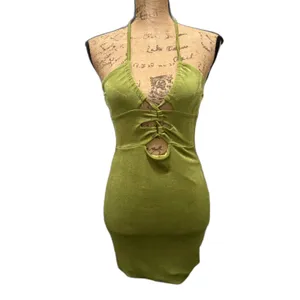 Princess Polly Zamia Cutout Mini Dress Chartreuse Green Halter Bodycon US Size 6 thumbnail 2