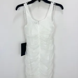 Lulus V.I.P. Treatment White Mesh Ruched Bodycon Midi Dress Cocktail Small NWT thumbnail 11