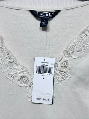 Lauren ralph lauren Lace-Trim Stretch Cotton 3/4 sleeve Top size large nwt thumbnail 6