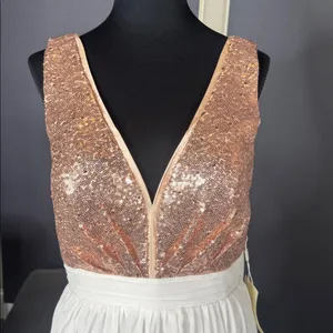 Women’s Full Length Prom Party Dress Deep V-Neck Sequined Bodice Bow Size 2 NEW thumbnail 2