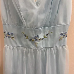 VTG 60s Heiress Light Blue Floral Embroidered Mesh Overlay Nightgown Dress XS thumbnail 5