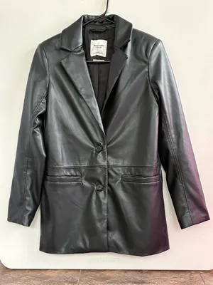 Abercrombie & Fitch Black Faux Leather Single-Breast Blazer thumbnail 2