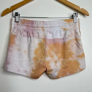 Adidas Tie Dye Shorts Women’s Size Medium Side Stripes Orange Pink thumbnail 3