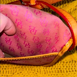 Vintage Y2K Pink Canvas Monogram and Leather Dooney & Bourke Crossbody Bag thumbnail 7