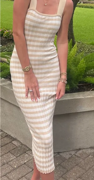 Trendy Stripped Dress Tan thumbnail 2