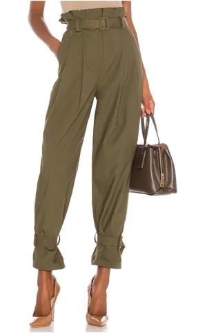 L'Academie The Virgil Pant Olive Green Paperbag Belted Utility Pants Size XS thumbnail 1