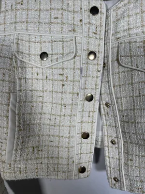 Toccin X Rtr. Off White Tweed Jacket Cropped Medium Gold thumbnail 4