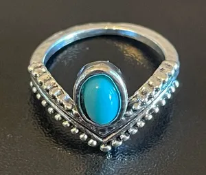 Turquoise stone silver plated woman crown ring size 5 thumbnail 1