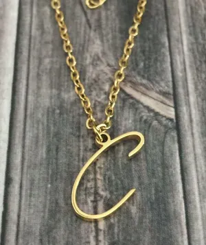 Letter C Cursive Initial Necklace Gold thumbnail 3