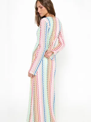 NWT Show Me Your Mumu Lopez Maxi Dress size Large L Rainbow Crochet Zig Zag thumbnail 5
