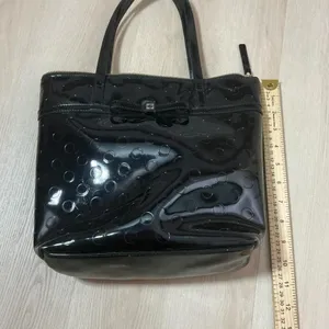Kate Spade Jeralyn Camellia Street Black Patent Leather Circle Embossed Tote Bag thumbnail 4