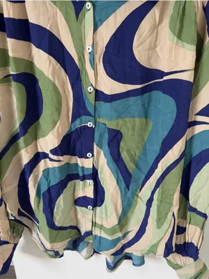 NWT Free People Joy Printed Button Down Shirt in Teal & Blue Combo thumbnail 7