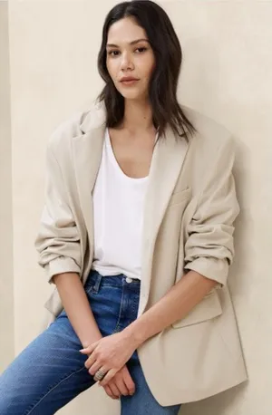 Banana Republic Oversized Two-Button Blazer Cream Sz L NWT Career Office Minimal thumbnail 1
