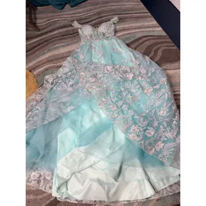 Morrell Maxie Size 4 Aqua White Floral Lace Off‎ Shoulder Formal Gown thumbnail 14
