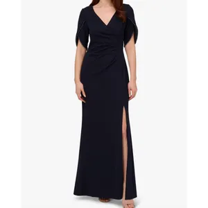 Adrianna‎ Papell Pearl Trim Knit Crepe Gown 20W Midnight Navy Formal New thumbnail 2