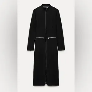 Nwt $139 Zara Zipper Midi Dress Zw Collection Black, Us Size L thumbnail 4