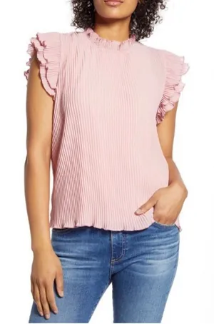 Womens Gibson X Glam Steph Taylor Jackson Pleated Ruffle Sleeve Blouse - Sz M thumbnail 1